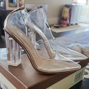 Transparent Block Heel Women's Shoes